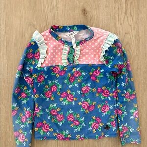 Matilda Jane Blue Floral Pink Polka Dot Ruffle Swim Top